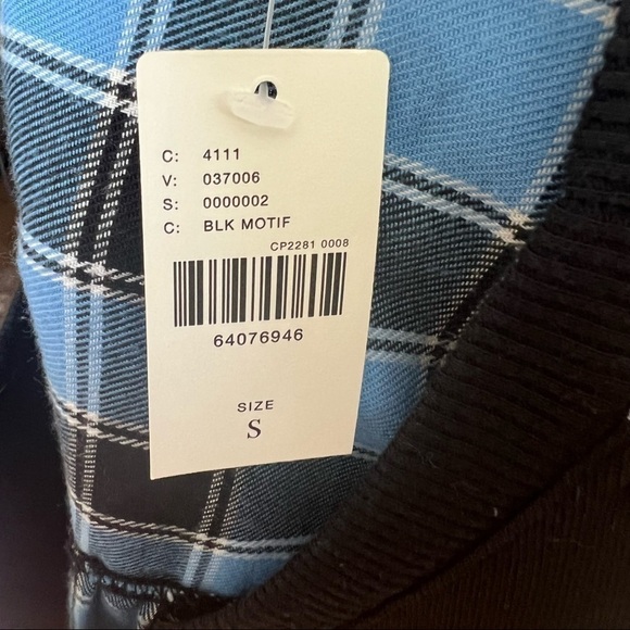 NWT ANTHROPOLOGIE PILCRO Black & Blue Plaid Contrast Long Sleeve Top - Picture 6 of 6